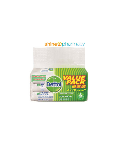 Dettol Anti-bacterial Wet Wipes 3x10s