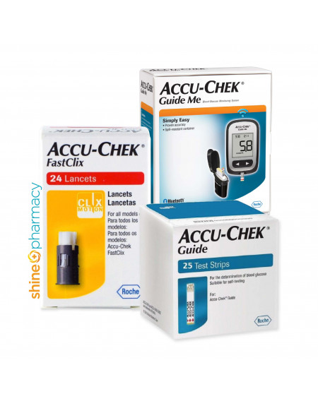 Accu Chek Guide Me Meter + Test Strips 25s + Fastclix Lancets 24s