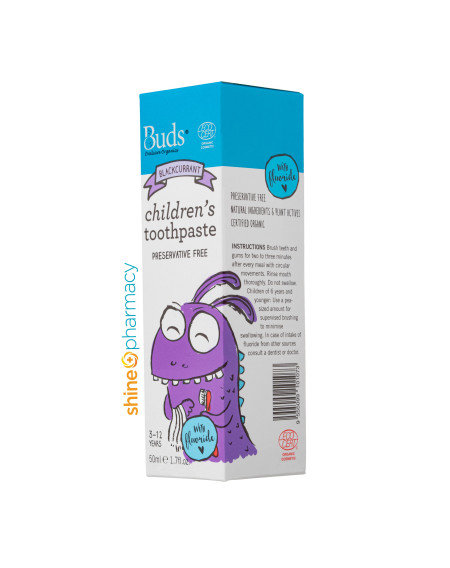 Buds OralCare Organics Children's Toothpaste with Fluoride (Blackcurrant) 50mL