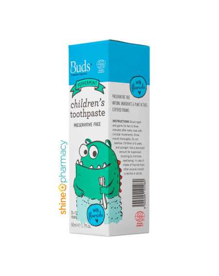 Buds OralCare Organics Children's Toothpaste with Fluoride (Peppermint) 50mL