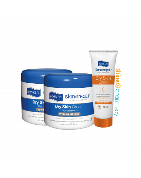 Rosken Skin Repair Dry Skin Cream 2x250ml FOC DSL 75ml